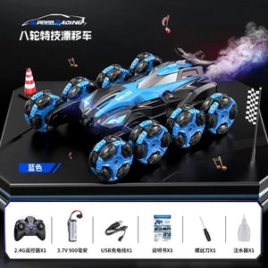 Planet Gates blue Eight-wheel swing arm drift stunt remote control car body feeling music spray rolling climbing off-road vehicle wireless toy