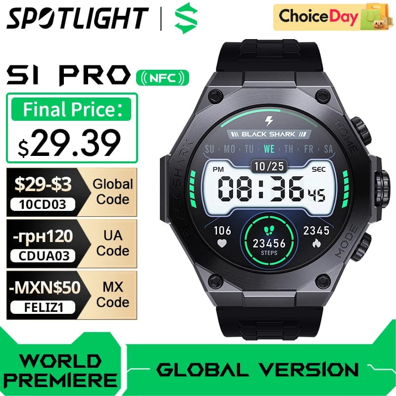 Planet Gates Blue-Fast Delivery / Mexico [World Premiere] Global Version Black Shark S1 Pro Smart watch 1.43'' AMOLED Wireless Charging 15 Days Battery Life NFC Chat GPT
