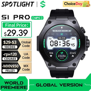 Planet Gates Blue-Fast Delivery / Mexico [World Premiere] Global Version Black Shark S1 Pro Smart watch 1.43'' AMOLED Wireless Charging 15 Days Battery Life NFC Chat GPT
