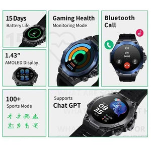 Planet Gates Blue-Fast Delivery / Mexico [World Premiere] Global Version Black Shark S1 Pro Smart watch 1.43'' AMOLED Wireless Charging 15 Days Battery Life NFC Chat GPT