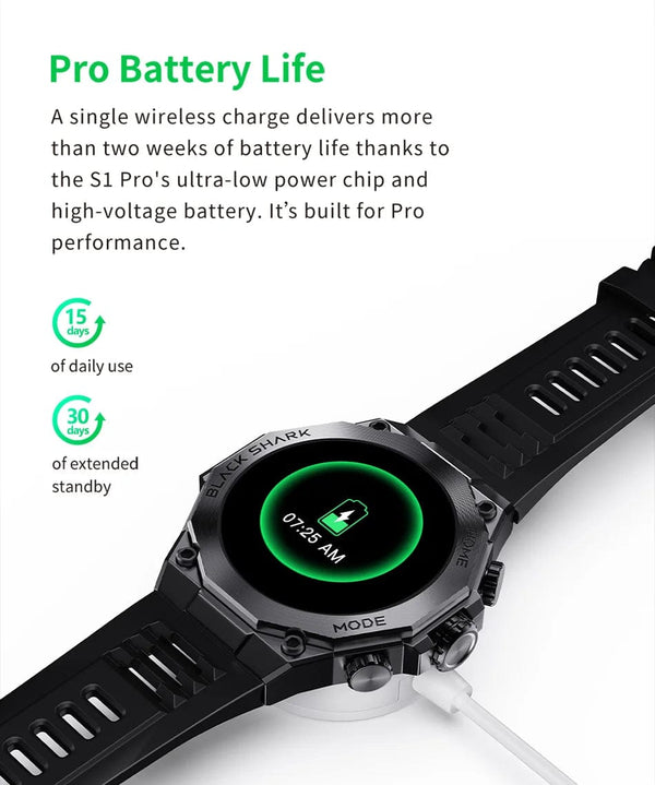 Planet Gates Blue-Fast Delivery / Mexico [World Premiere] Global Version Black Shark S1 Pro Smart watch 1.43'' AMOLED Wireless Charging 15 Days Battery Life NFC Chat GPT