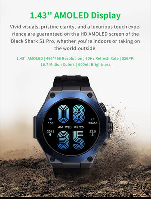 Planet Gates Blue-Fast Delivery / Mexico [World Premiere] Global Version Black Shark S1 Pro Smart watch 1.43'' AMOLED Wireless Charging 15 Days Battery Life NFC Chat GPT