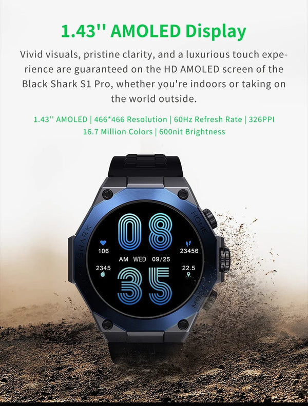 Planet Gates Blue-Fast Delivery / Mexico [World Premiere] Global Version Black Shark S1 Pro Smart watch 1.43'' AMOLED Wireless Charging 15 Days Battery Life NFC Chat GPT
