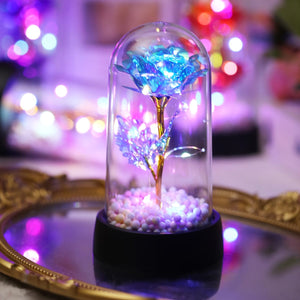 Planet Gates Blue Flower 1pc Simulated Golden Leaf Rose Flower Decorative Night Lamp, Creative Flower Light For Indoor Desktop/Bedside Decoration With Battery, Perfect Roses Gift For Valentine's Day, Mother's Day, Weddings Anniversary