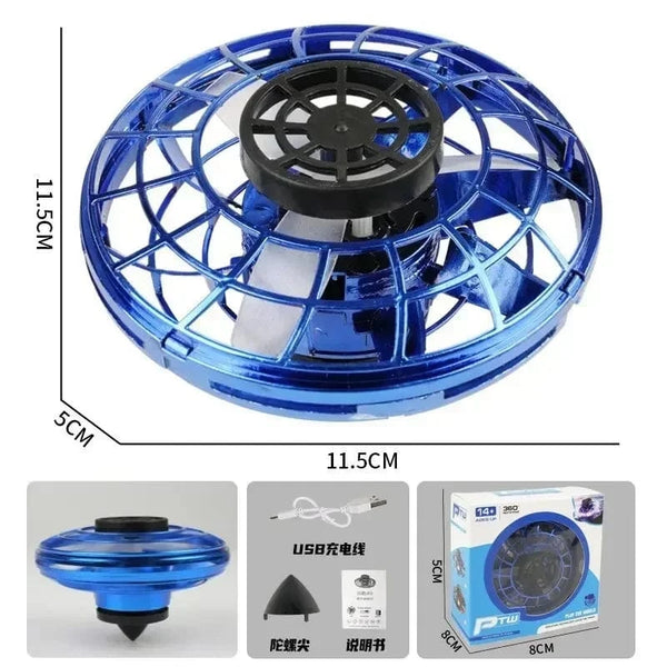 Planet Gates Blue Flying Spinner UFO Mini Drone,Flying Spinner Hand Operated Drones Indoor Outdoor Cool Stuff Mini Drones Toys Birthday Gifts