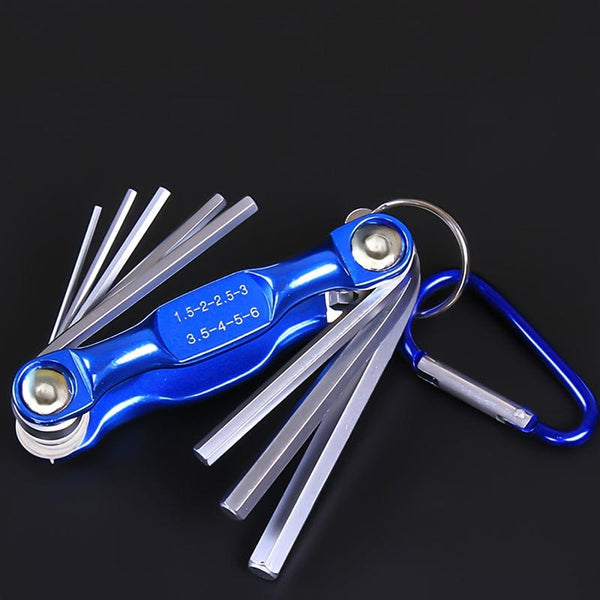 Planet Gates Blue Folding Hex Wrench Metal Metric Allen Wrench Set Hexagonal Screwdriver Hex Key Wrenches Allen Keys Hand Tool Portable Set With car Keychain repair
