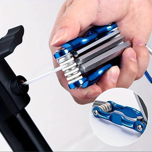 Planet Gates Blue Folding Hex Wrench Metal Metric Allen Wrench Set Hexagonal Screwdriver Hex Key Wrenches Allen Keys Hand Tool Portable Set With car Keychain repair