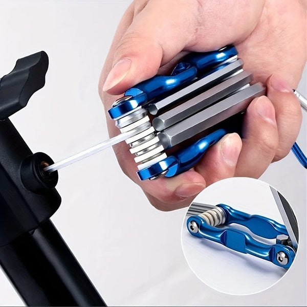 Planet Gates Blue Folding Hex Wrench Metal Metric Allen Wrench Set Hexagonal Screwdriver Hex Key Wrenches Allen Keys Hand Tool Portable Set With car Keychain repair