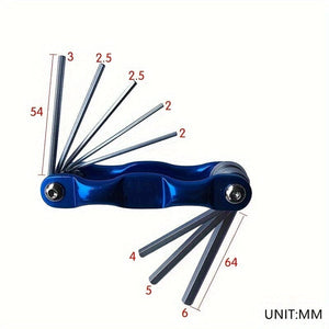 Planet Gates Blue Folding Hex Wrench Metal Metric Allen Wrench Set Hexagonal Screwdriver Hex Key Wrenches Allen Keys Hand Tool Portable Set With car Keychain repair