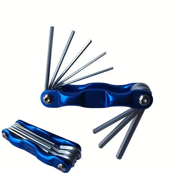 Planet Gates Blue Folding Hex Wrench Metal Metric Allen Wrench Set Hexagonal Screwdriver Hex Key Wrenches Allen Keys Hand Tool Portable Set With car Keychain repair