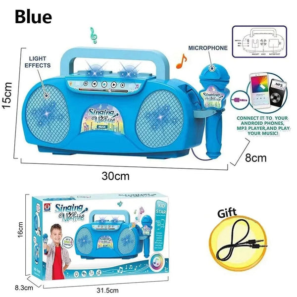 Planet Gates Blue Kids Microphone Karaoke Machine Music Instrument Toys with Light Indoor Outdoor Travel Educational Toy Gift for Girl Boy Child