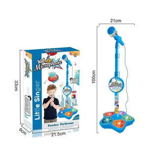 Planet Gates Blue Kids Microphone with Stand Karaoke Song Music Instrument Toys Brain-Training Educational Toy Birthday Gift for Girl Boy