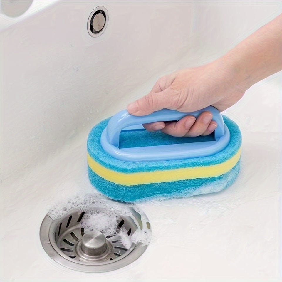 Planet Gates Blue Kitchen Cleaning Sponge With Handle Durable Sponge Cleaning Brush with Handle for Bathroom Kitchen Dishwashing Power Decontamination Cleaning Supplies