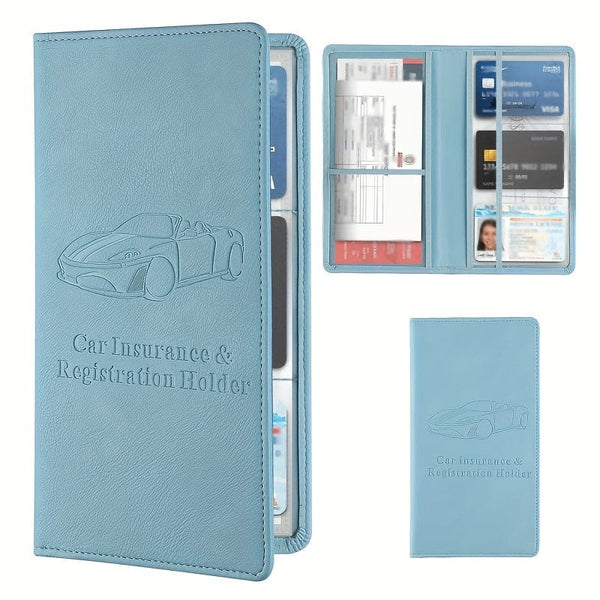Planet Gates Blue / Long Car Registration & Insurance Card Holder For Men And Women, Auto Glove Box Organizer Document Wallet Faux Leather Manual Folder