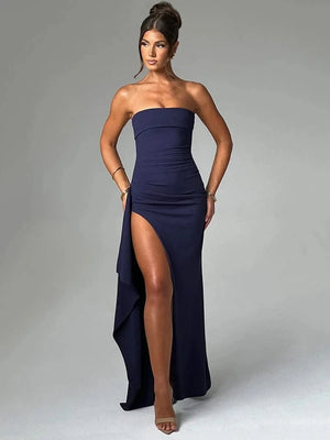 Planet Gates Blue / M Mozision Strapless Backless High Split Maxi Dress Women Fashion Off-shoulder Sleeveless Bodycon Club Party Long Dress Elegant