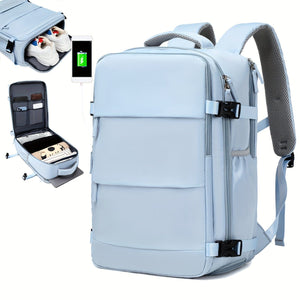 Planet Gates Blue Men's Travel Backpack, Waterproof Computer Backpack, With Shoe Compartment, Computer Carry-on Backpack