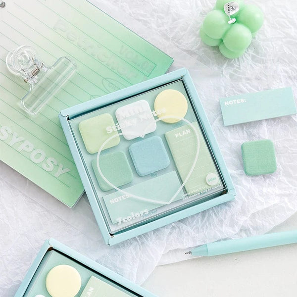 Planet Gates Blue Mood Mini Sticky Notes Set Faint Secret 210 Sheets 7 Color Memo Pad Adhesive Label Diary Planner Stickers Office School A7155