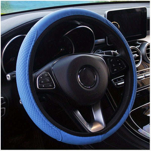 Planet Gates Blue No Inner Ring Car Steering Wheel Cover PU Leather Embossed 3D Comfortable Soft Suitable For 37-38CM Outer Diameter Steering Wheel Car Accessories