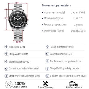 Planet Gates Blue PAGANI DESIGN 2024 New Men's Watches Top Luxury Quartz Watch For Men Auto Date Speed Chronograph AR Sapphire Mirror Wrist watch