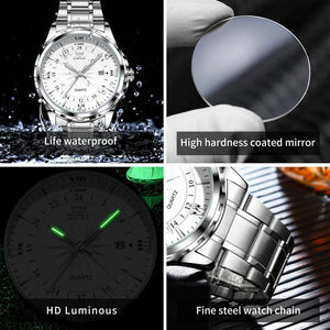 Planet Gates blue pointer OPK Brand Steel Belt Dual Calendar Men's Quartz Watch 6003