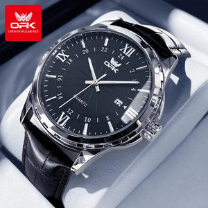 Planet Gates blue pointer OPK Brand Steel Belt Dual Calendar Men's Quartz Watch 6003