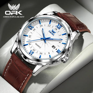 Planet Gates blue pointer OPK Brand Steel Belt Dual Calendar Men's Quartz Watch 6003