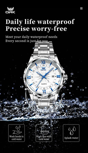 Planet Gates blue pointer OPK Brand Steel Belt Dual Calendar Men's Quartz Watch 6003