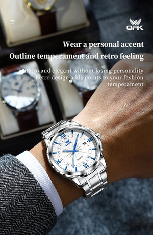 Planet Gates blue pointer OPK Brand Steel Belt Dual Calendar Men's Quartz Watch 6003