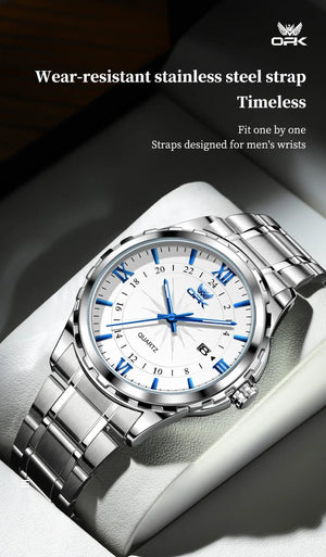 Planet Gates blue pointer OPK Brand Steel Belt Dual Calendar Men's Quartz Watch 6003