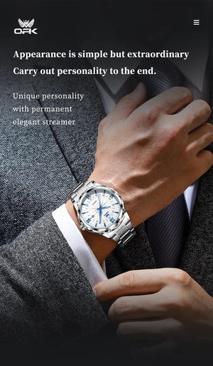 Planet Gates blue pointer OPK Brand Steel Belt Dual Calendar Men's Quartz Watch 6003