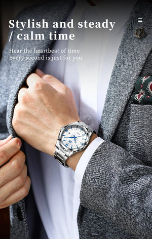 Planet Gates blue pointer OPK Brand Steel Belt Dual Calendar Men's Quartz Watch 6003