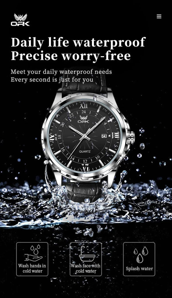 Planet Gates blue pointer OPK Brand Steel Belt Dual Calendar Men's Quartz Watch 6003