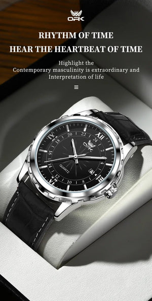 Planet Gates blue pointer OPK Brand Steel Belt Dual Calendar Men's Quartz Watch 6003