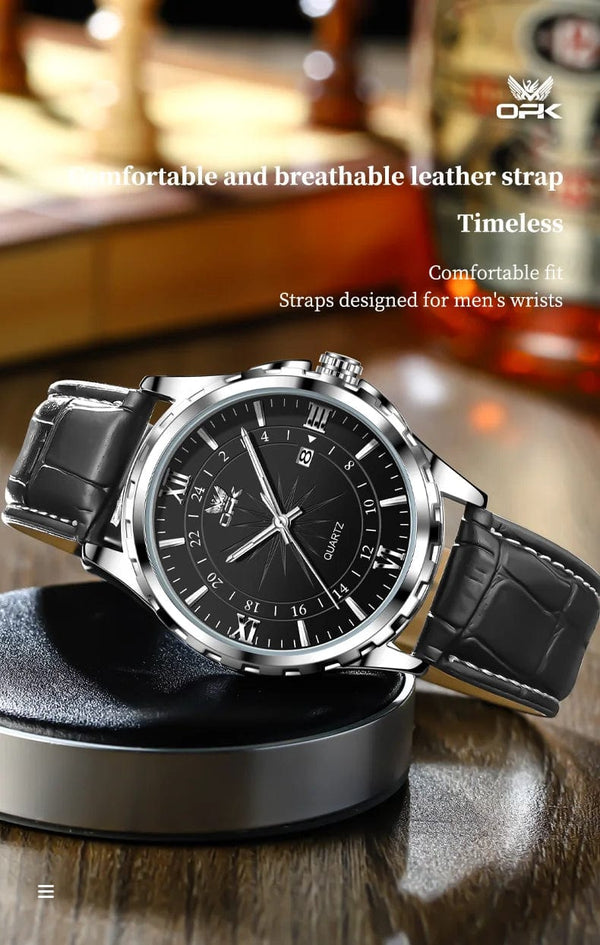 Planet Gates blue pointer OPK Brand Steel Belt Dual Calendar Men's Quartz Watch 6003