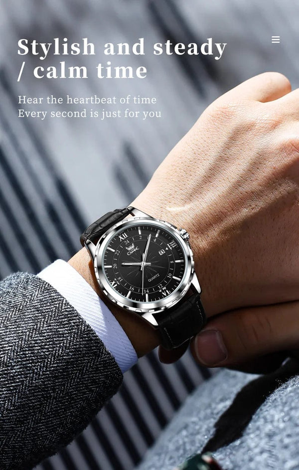 Planet Gates blue pointer OPK Brand Steel Belt Dual Calendar Men's Quartz Watch 6003