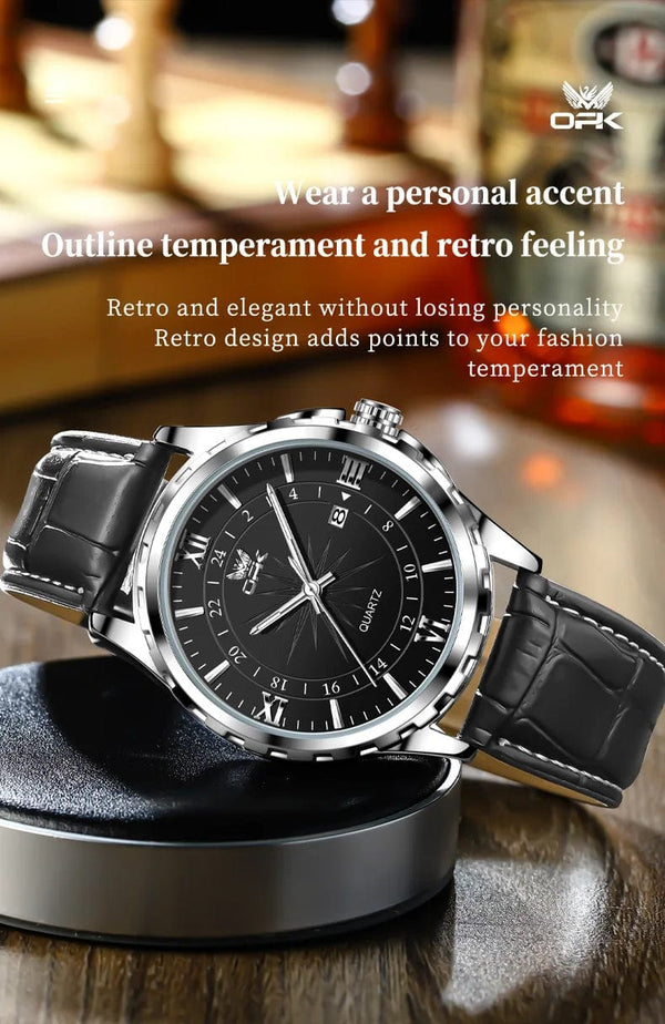 Planet Gates blue pointer OPK Brand Steel Belt Dual Calendar Men's Quartz Watch 6003