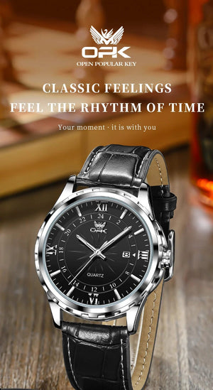 Planet Gates blue pointer OPK Brand Steel Belt Dual Calendar Men's Quartz Watch 6003