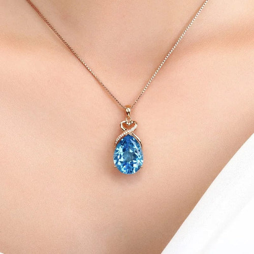 Planet Gates Blue real 14 K Rose Gold 3 Carats Sapphire Stone Pendant Women Natural Blue Sapphire Gemstone 14K Rose Gold Necklace Jewelry Pendant