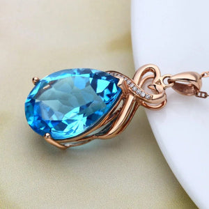 Planet Gates Blue real 14 K Rose Gold 3 Carats Sapphire Stone Pendant Women Natural Blue Sapphire Gemstone 14K Rose Gold Necklace Jewelry Pendant