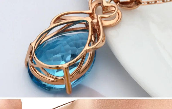 Planet Gates Blue real 14 K Rose Gold 3 Carats Sapphire Stone Pendant Women Natural Blue Sapphire Gemstone 14K Rose Gold Necklace Jewelry Pendant