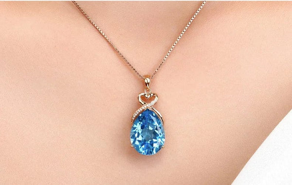 Planet Gates Blue real 14 K Rose Gold 3 Carats Sapphire Stone Pendant Women Natural Blue Sapphire Gemstone 14K Rose Gold Necklace Jewelry Pendant
