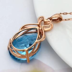 Planet Gates Blue real 14 K Rose Gold 3 Carats Sapphire Stone Pendant Women Natural Blue Sapphire Gemstone 14K Rose Gold Necklace Jewelry Pendant