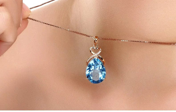Planet Gates Blue real 14 K Rose Gold 3 Carats Sapphire Stone Pendant Women Natural Blue Sapphire Gemstone 14K Rose Gold Necklace Jewelry Pendant