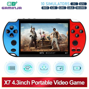 Planet Gates Blue red GAMINJA X7 4.3inch Handheld Game Console IPS Screen Video Game Player HD Game Console Built-in 10000 Games For GBA GBC NES GBC
