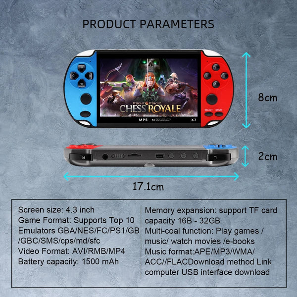 Planet Gates Blue red GAMINJA X7 4.3inch Handheld Game Console IPS Screen Video Game Player HD Game Console Built-in 10000 Games For GBA GBC NES GBC
