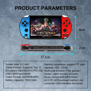 Planet Gates Blue red GAMINJA X7 4.3inch Handheld Game Console IPS Screen Video Game Player HD Game Console Built-in 10000 Games For GBA GBC NES GBC