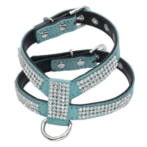 Planet Gates Blue / S Dog Collar pet chest strap Adjustable Pet Products Necklace Dog Harness Leash Quick Release Bling K-shaped Rhinestone PU Leather