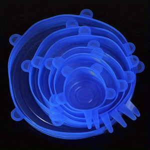 Planet Gates Blue Set Of 6 Multifunctional Silicone Stretch Lid, Universal Silicone Food Packaging Bowl And Pot Lid, Fresh Microwave Cover Stretch Silicone Lid, Kitchenware Accessories