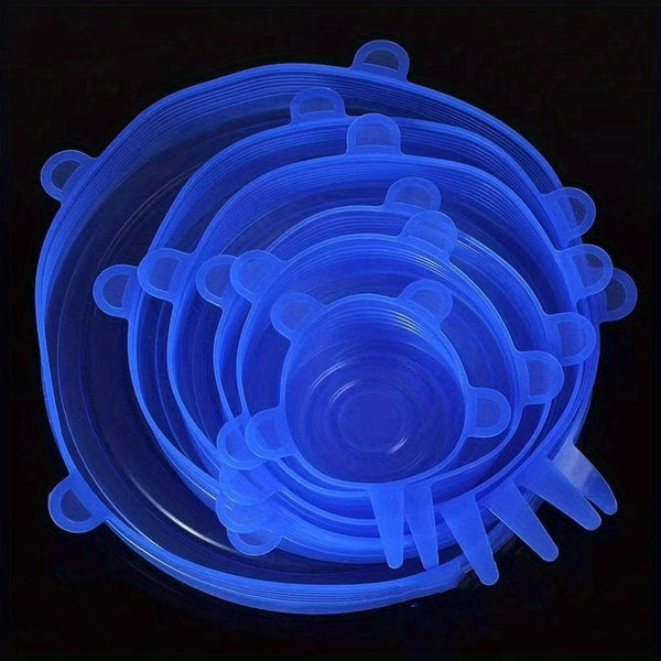 Planet Gates Blue Set Of 6 Multifunctional Silicone Stretch Lid, Universal Silicone Food Packaging Bowl And Pot Lid, Fresh Microwave Cover Stretch Silicone Lid, Kitchenware Accessories