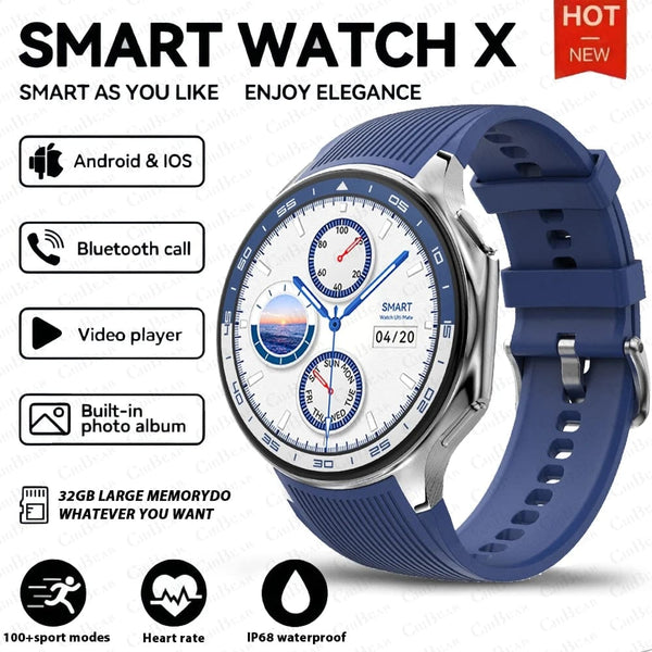 Planet Gates Blue silicone belt / L 2024 New For HUAWEI IOS Watch X High-End Business Watch 32G Large Memory Album Smartwatch Men Sports Fitness Waterproof Bracelet